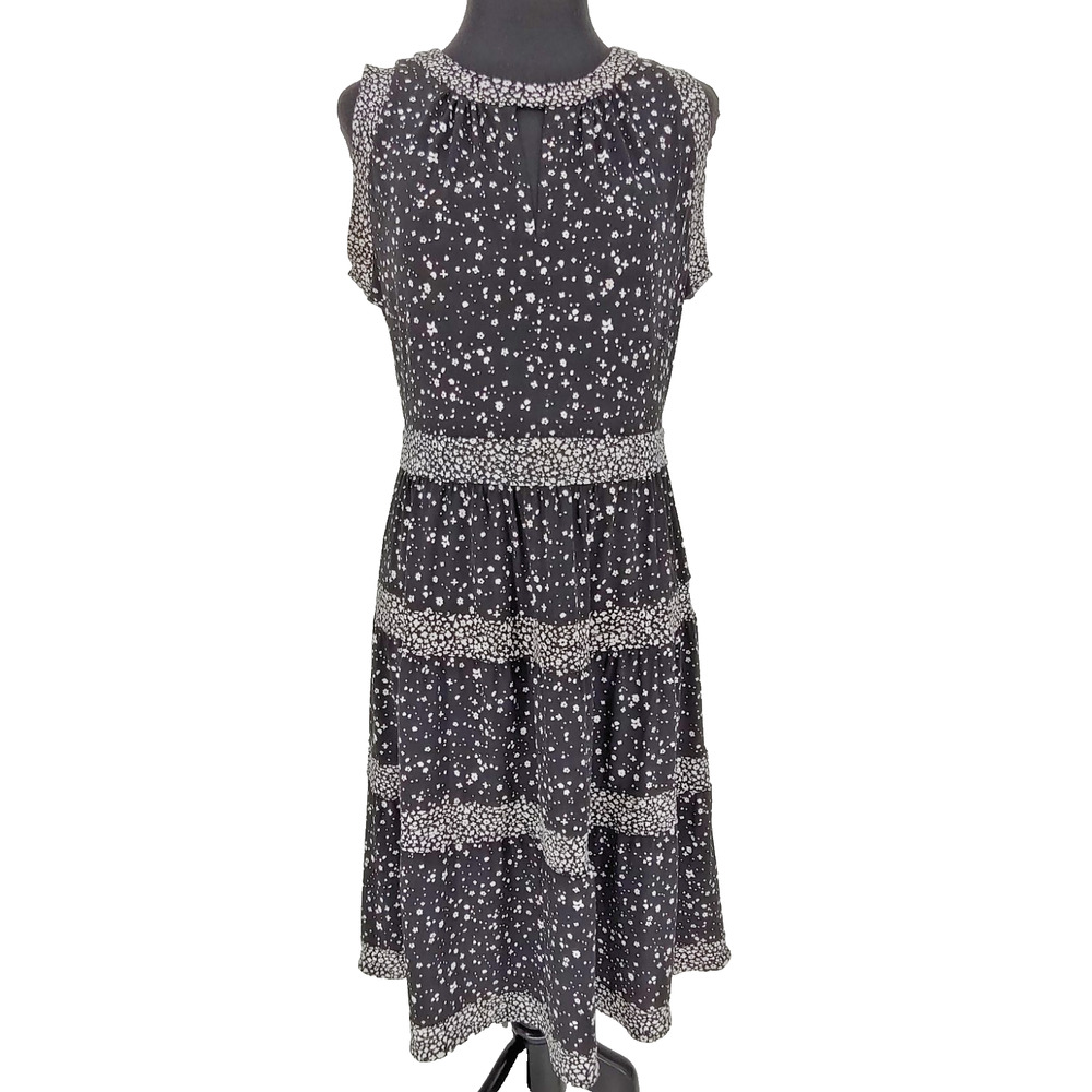 Michael Kors Woman Black White Tiered Fit&Flare Dress Size Small Stretch Zipper